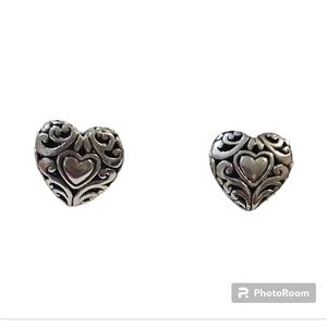 Belk Athra NJ Sterling Silver Oxidized Filigree Heart Stud Earrings